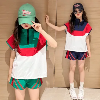 אדידס לילדים בוטיק קוריאני בנות חליפת קיץ אופנה חדשה ספורט קצרים שני חלקים להגדיר הילד בגיל ההתבגרות יפה תלבושות התמונה