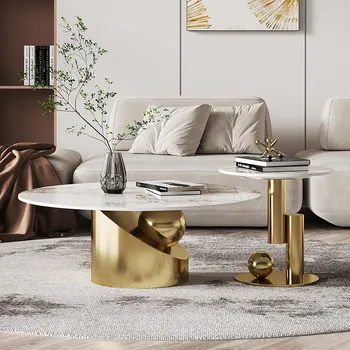 איטלקי מינימליסטי נירוסטה אור יוקרה רוק צלחת בגודל שולחן קפה עגול הסלון הפוסט-מודרנית. התמונה