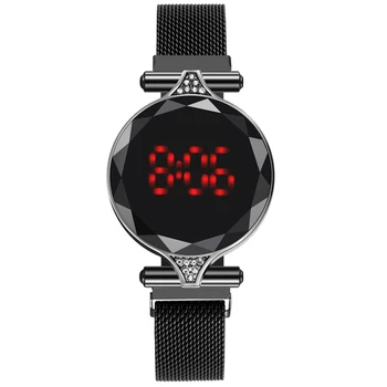 יוקרה חדש דיגיטלי מגנט שעונים לנשים רוז זהב נירוסטה השמלה LED קוורץ שעונים נקבה שעון Relogio Feminino לצפות התמונה