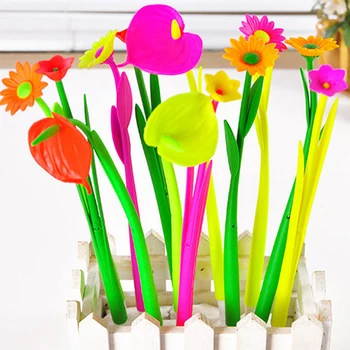 10Pcs פרח עט כדורי חמוד קוריאני פרחים ג 'ל עט כדורי עט