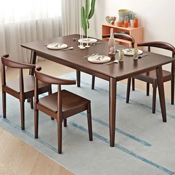 כיכר מודרנית שולחן אוכל עץ מלא עמיד למים סלון יוקרתי שולחן האוכל והכיסאות עיצוב תפאורה מסה Comedor רהיטים התמונה