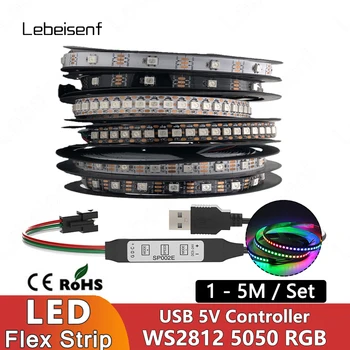 USB 5V מיני LED אות בקר עם RGB 5050 WS2812B IC 1M 2M 3M 4M 5M 30 או 60 לדים/מ ' מלא צבע גמיש רצועת פיקסל אור התמונה