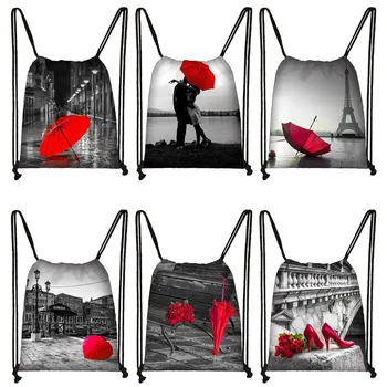 רוז מטריה אדום&שחור סדרת שרוך שקיות אישה נסיעות תיק כתף קיבולת גדולה שקית אחסון נייד תרמילים התמונה