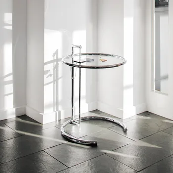 נירוסטה יצירתי זכוכית להרים שולחן קפה ביתי פשוט שקוף ספה שולחנות נורדי מעצב C בצורת טבלה התמונה
