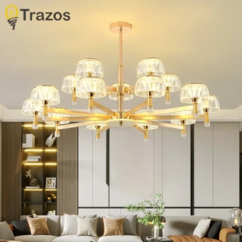 קריסטל מודרני הוביל התקרה נברשות תאורה זהב יוקרה תלוי גוף תאורה עבור הסלון מלון הול דקור תליית מנורה התמונה