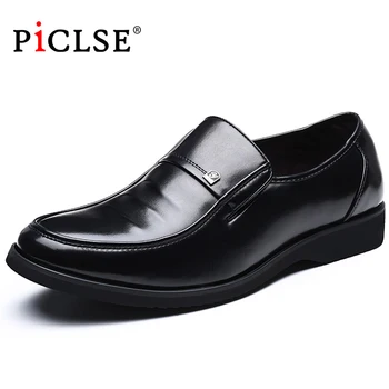 PICLSE שחור קלאסי רשמי גברים נעלי שמלה נעלי עור אמיתי נעלי גברים שטוח נעליים עסקים מזדמנים Mens נעלי חתונה נעליים התמונה