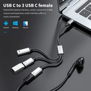 USB C ל-USB C נקבה משטרת 60W מפצל Y כבל USB C זכר USB 3-C נקבה כבל ממיר עבור מחשב נייד Mac Xbox one סדרת X/S PS5 התמונה