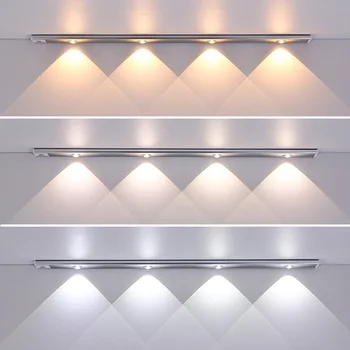 LED אולטרה דק, תאורה חיישן תנועה אלחוטי USB תחת אור Cabinet עבור מטבח חדר שינה ארון בגדים מדרגות תאורה פנימית התמונה