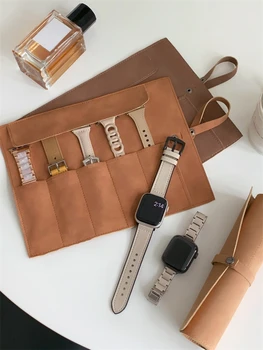 קוריאה מט עור לצפות מארגן את התיק נייד נסיעות עבור אפל שעונים רצועת הלהקה שקית אחסון רצועת שעון תיק פאוץ רצועות התיק. התמונה