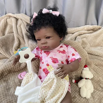 20Inch סיים אפרו-אמריקאי בובה של לני עור שחור מחדש התינוק שזה עתה נולד עם מושרש שיער בעבודת יד צעצוע מתנה עבור בנות התמונה