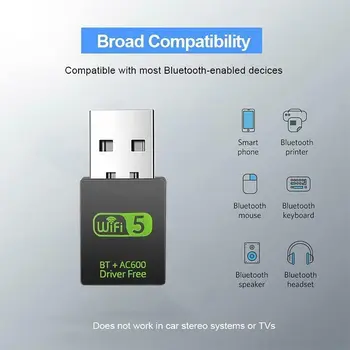 2in1 USB אלחוטי מתאם Bluetooth 600Mbps מתאם WiFi USB מקלט 2.4 G Bluetooth V5.0 כרטיס רשת המשדר התמונה