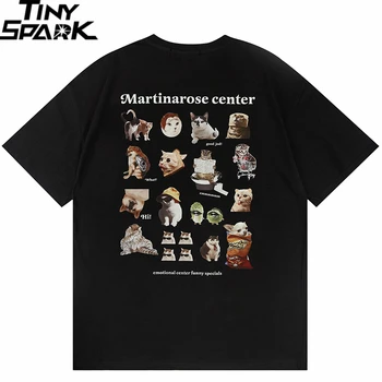 2023 גברים חולצה אופנת רחוב מצחיק חתול כלב גרפי טי-שירט Harajuku בציר חולצת טי היפ הופ חולצות Tees כותנה שחור לבן עדכני התמונה